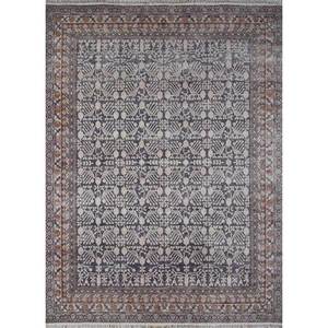 Alfombra de Lana Anudada a Mano Azul Viscaya AKWL-3092, Patrón Geométrico Rectangular, Alfombra para Pasillo o Sala de Estar, 9x12 Pulgadas, para Decoración del Hogar - Product Image 1