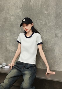 T-shirt 80% coton personnalisé pour femmes 20% Sorona Ringer T-Shirt 230gsm tissu tricoté vierge solide pour l'automne T-shirt compressé pour hommes - Product Image 2