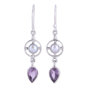 925 Sterling <b>Silver</b> Purple Amethyst <b>Pearl</b> Dangle <b>Earrings</b> Oval Shape Gemstone Fashion Jewelry Handmade From Factory - Product Image 1