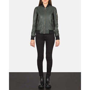 Blouson bomber en cuir vert Ava Ma-1 avec col montant pour l'automne - Product Image 3