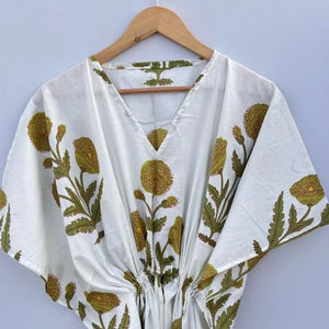 100% Cotton <b>Kaftan</b> Dress for <b>Women</b> Handmade Boho Tunic Eco-Friendly Free Size Casual Dress - Product Image 1