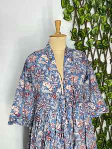 Robe kimono bohème en coton imprimé à la main, motif floral, décontractée pour femmes - Product Image 5