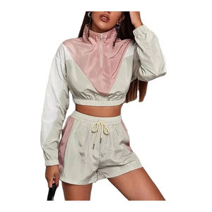 OEM Ensemble de haute qualité pour femmes Ensemble short coupe-vent en polyester 100% pour femmes Ensemble solide de 2 pièces pour femmes Quickdry Respirant - Product Image 3