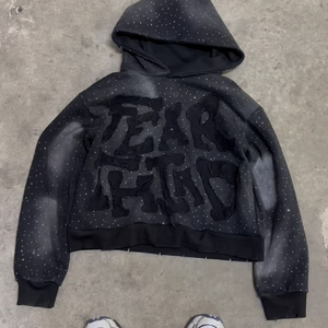 High Quality Men's Customizable 100% Cotton <b>Rhinestone</b> Streetwear Hip Hop Oversized Pullover Hoodie Waterproof Breathable <b>Fabric</b> - Product Image 1