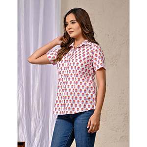 Camisa Blanca de Algodón Estampada de Manga Media para Mujer, Estilo Floral Retro, Popelina Satinada, Larga, Talla XL, para Fiestas de Otoño - Product Image 5