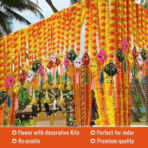 5 Feet Vibrant Indian Marigold & Woolen Kite Door Hanging Traditional Decor <b>for</b> Diwali, Weddings, Christmas, and Pooja - Product Image 2