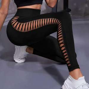 Pantalon de yoga confortable pour femmes, haut extensible, sans couture, mince compression, froissé, bout à bout, collants respirants et extensibles, leggings - Product Image 5