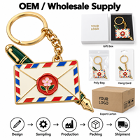 Porte-clés personnalisé en métal en forme d'enveloppe 5 cm avec logo, stylo-plume, papeterie, pour les amateurs de papier, les magasins de journaux, les cadeaux de détail