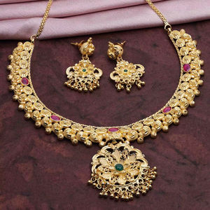 สร้อยคอแฟชั่นชุบทอง 14K 18K 24K ขายส่ง ชุดเครื่องประดับลายดอกไม้แบบดั้งเดิม สร้อยคอทองเหลืองชุบทอง - Product Image 1