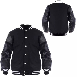 Logotipo personalizado recubierto de piel de oveja impermeable a prueba de viento transpirable cuello redondo hombres puños acanalados Letterman béisbol Bomber Varsity chaqueta - Product Image 5