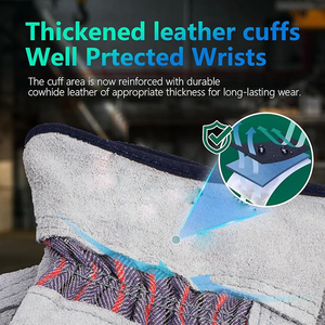 Guantes de trabajo de medio cuero resistente, piel de vaca de doble capa, forro de algodón, Palma de cuero, jardinería, guantes de jardín - Product Image 5