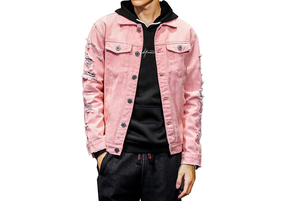 Longue veste en jean de coton extensible pour hommes, fabriquée sur mesure, hiver, col montant avec logo sur le devant Options de taille disponibles - Product Image 3