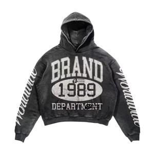 Streetwear en polaire de haute qualité pour hommes, pantalons de survêtement évasés courts, ensembles de sweat à capuche, sérigraphie, ensemble de lavage à l'acide - Product Image 4