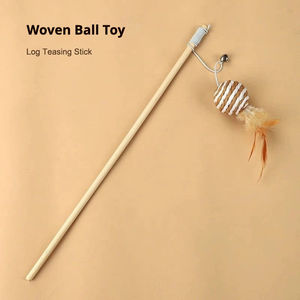 Bâtonnet de jeu interactif pour chat en plumes naturelles et chanvre de qualité supérieure avec manche en bois - Design rustique écologique pour un jeu interactif - Product Image 4