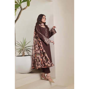 Women's <b>Batik</b>-3PC Dhanak Embroidered Shirt with Courtrai Printed Shawl and Trouser-BIC-4277 Suit Set - Product Image 3