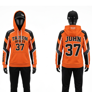Women American Football Training Hoodie 300 GSM Brushed Polyester <b>Fleece</b> Orange <b>Black</b> Panel Custom Team Sublimation - Product Image 1