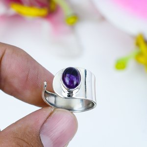 Bague en argent sterling 925 faite à la main bague en argent plaqué argent vintage pierre précieuse améthyste naturelle bague en argent plaqué vintage de luxe - Product Image 1
