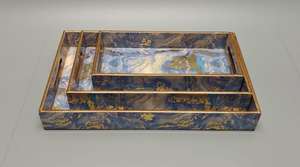 Plateau de service en bois d'acacia ottoman carré de haute qualité avec poignées en cuir Plateau de nourriture de restaurant commercial Plateau de petit déjeuner - Product Image 4