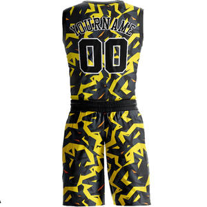 Ensemble de vêtements de sport respirants uniformes de basket-ball à séchage rapide de conception unique noir/jaune - Product Image 2