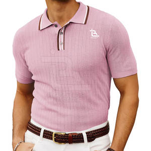 Camisetas Polo de punto con textura de hombre de calidad superior Camisetas Polo de contraste de color hechas con el mejor material al por mayor - Product Image 1