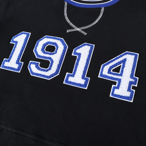 Beta Phi Sigma 1914 Sudadera con cuello redondo forrada de chenilla negra de invierno |   Suéter de Forro Polar con Logotipo Griego Bordado y Rayas Acanaladas - Product Image 3