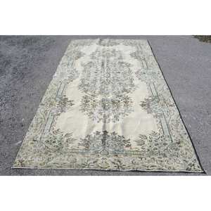 Tapis Oriental en Laine Beige Vert 5.6 X 9.4ft Patchwork Design Support en Latex pour Salon Adolescent Couloir Rectangle Puzzle Motif - Product Image 1