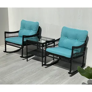 Set Rocker 3 buah furnitur kualitas tinggi luar ruangan kursi furnitur taman Set Rocker 3 buah furnitur taman anyaman teras Set