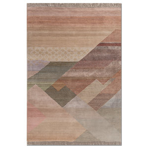 Tapis noués à la main en laine et soie de bambou à motifs géométriques Manchaha, rose et violet, pour usage domestique - Les-2896 - Product Image 1