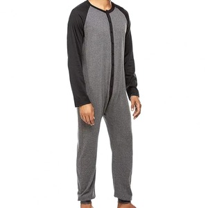 Mono de una pieza de primavera y otoño para hombre, pijama con cuello redondo, manga larga, cierre frontal con botones en la cadera, ropa de dormir cómoda, conjunto de ropa de casa - Product Image 6