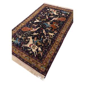 Tapis en laine noué à la main Aalam Classic Blue 9x12 rectangulaire, motif animalier, tissage plat - Pae-5986 pour la maison, la chambre à coucher - Product Image 2