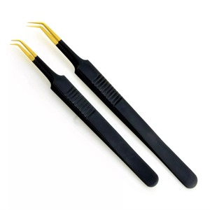 Pince à épiler de qualité professionnelle en or noir, Extension de cils avec poignée, pointe Fine et pointue, Isolation à 45 degrés, pince de beauté - Product Image 1