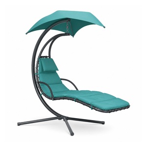 Chaise longue suspendue moderne pour patio extérieur avec auvent, structure en acier inoxydable, siège rembourré pour jardin, cour et hôtel - Product Image 1