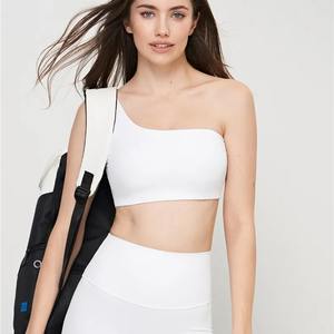 Soutien-gorge de sport à impact élevé pour femmes Plus ensemble d'entraînement de gymnastique une épaule dos ouvert XL 3XL lavé plaine Yoga avant coupe moyenne avant un - Product Image 1
