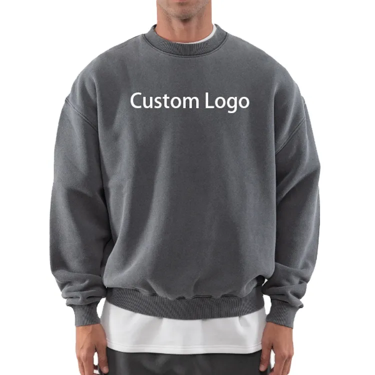 Impressão personalizada logotipo unisex manga longa cor sólida homens crewneck camisolas camisola dos homens respirável com personalização