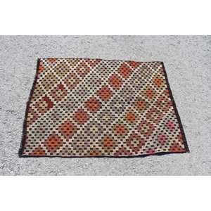 Vintage Turkish Kilim Rug 2.7x3.7 ft, <b>Brown</b> Small Polka dot <b>Wool</b> Rug - Product Image 3