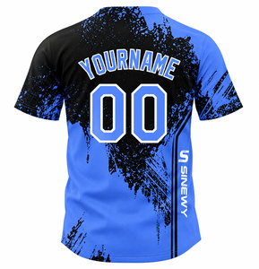 Maillot de baseball personnalisé par sublimation, unisexe, bleu et noir, col en V, polyester respirant, manches courtes, adulte, toutes saisons - Product Image 3