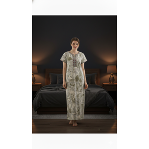 Camisón Largo Estampado Cómodo para Mujer, Marca Alpine, Tejido de Sarga, Mangas Cortas, Bolsillos Laterales, Talla XL, Ropa de Dormir - Product Image 2