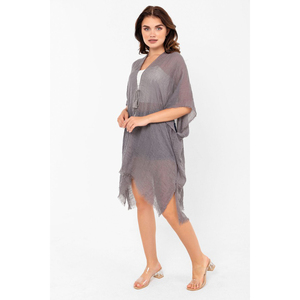 Elegante Pareo de Playa Gris Carbón con Flecos, Kaftán Transparente con Borlas, Pareo para Piscina y Mar, Sensación de Algodón Duradero - Product Image 1
