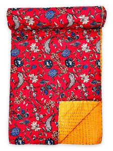 Juego de Edredón Reversible Tradicional Jodhpuri Ecológico de Calidad, Estampado Multicolor, Suave, Tamaño 90 x 108 Pulgadas, Base Roja - Product Image 3