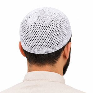 Bonnet de prière Kufi blanc en tricot pour hommes – Respirant, léger, polyvalent pour le quotidien - Product Image 1