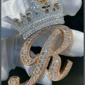 2.50Ct rond véritable pendentif Moissanite lettre personnalisée 14K or jaune plaqué bijoux en argent Sterling pour la fête diamant charme - Product Image 1