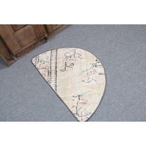 Vintage Round Rug 2.5x1.5 ft, White <b>Brown</b> Moroccan Rug <b>Wool</b> - Product Image 2