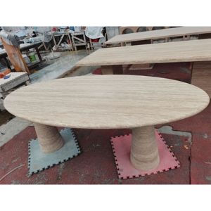 Elegant <b>Travertine</b> Dining <b>Table</b> Natural Stone <b>Side</b> <b>Table</b> for Modern Living Room Decor - Product Image 1