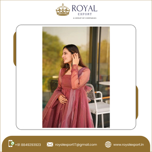 Robe Anarkali de mariage indienne de créateur, dupatta de 3 mètres de long, imprimé numérique en faux georgette, travail de ruban, élégante tenue de soirée pour femmes - Product Image 4