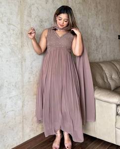 Premium Quality Heavy Faux Georgette Embroidery Sequins Work Reversible Loose Fit Women Gown Wedding Parties Indian Pakistani - Product Image 2