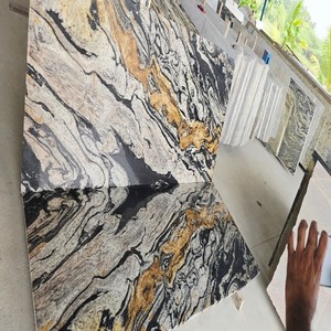 Losa de Granito Amarillo Dorado Indio de Lujo, Piedra Natural Pulida con Vetas Blancas y Negras para Encimeras y Azulejos de Cocina - Product Image 5