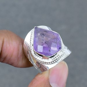 Conception de bijoux en pierres précieuses Bagues plaquées argent Bijoux en pierre d'améthyste Bague en améthyste naturelle pour la fête des femmes Bague en pierre précieuse - Product Image 3