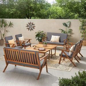 Ensemble de canapés de jardin en bois, mobilier de salon d'extérieur, sièges de patio avec canapés et chaises rembourrés et table basse - Product Image 1