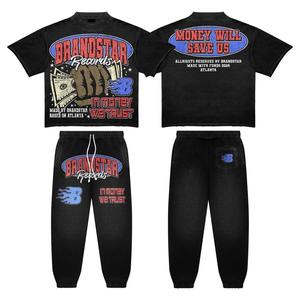 Pantalon de survêtement unisexe lavé à l'acide personnalisé 100% coton Patch brodé Rhinestone Baggy Fit Terry Men's Ripped Style ODM Supply - Product Image 1