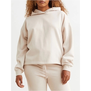 Nouveau Style surdimensionné Crop Hoodie femmes Logo personnalisé à manches longues haut sweats en coton éponge 3D dernière conception à capuche à long cou - Product Image 1